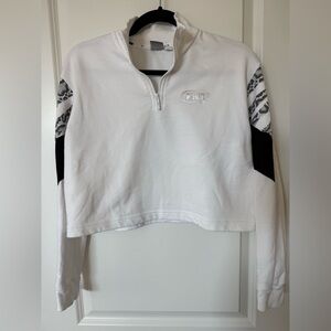 White Puma Quarter-Zip Sweatshirt with Black Patterned Sleeves size small